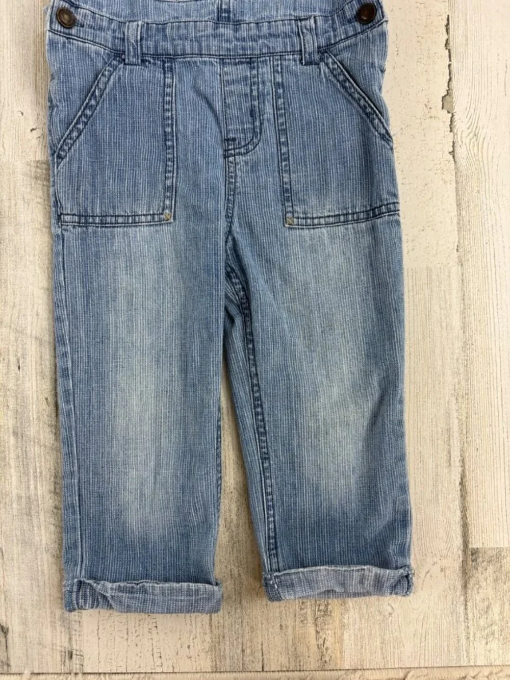 OshKosh B'gosh Sz 2T Vestbak Denim Railroad Stripe Overalls